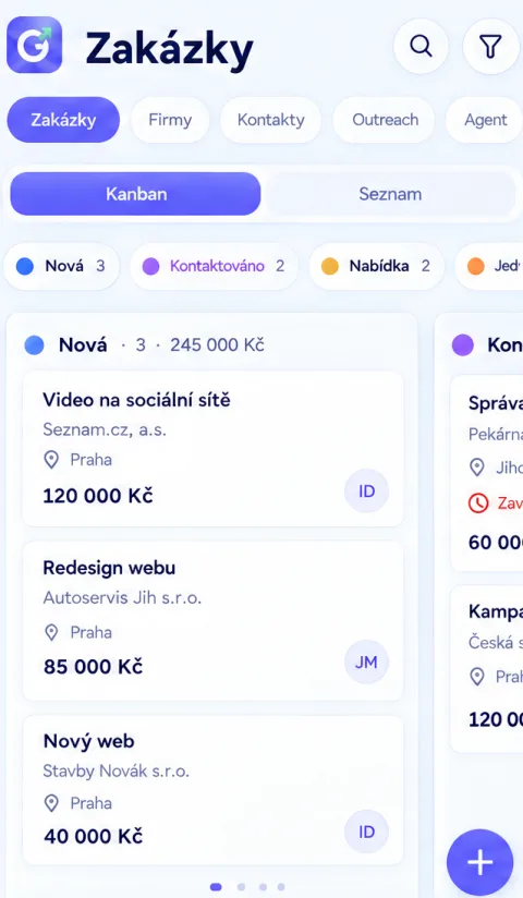 GrowUpCRM v mobilu: zakázky v Kanbanu
