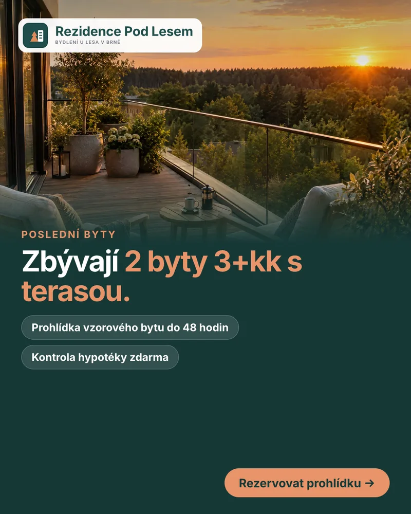 Reklama Rezidence Pod Lesem: zbývají 2 byty 3+kk s terasou