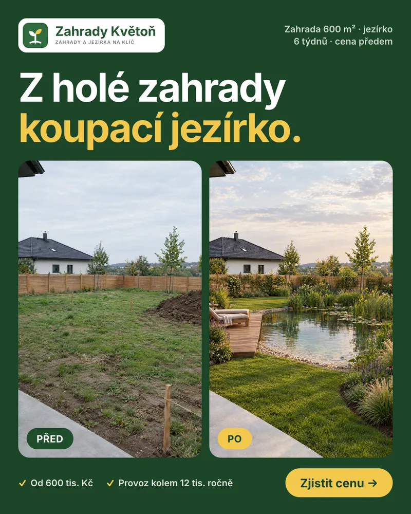 Reklama Zahrady Květoň: z holé zahrady koupací jezírko