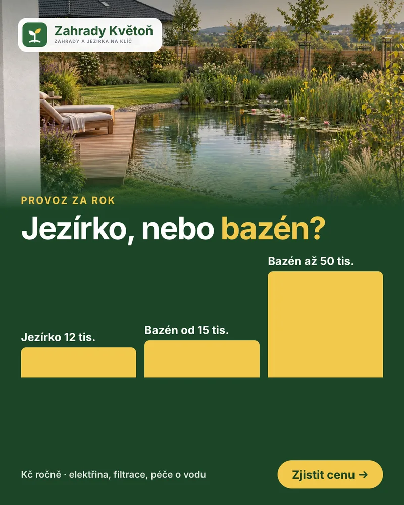 Reklama Zahrady Květoň: jezírko, nebo bazén, provoz za rok
